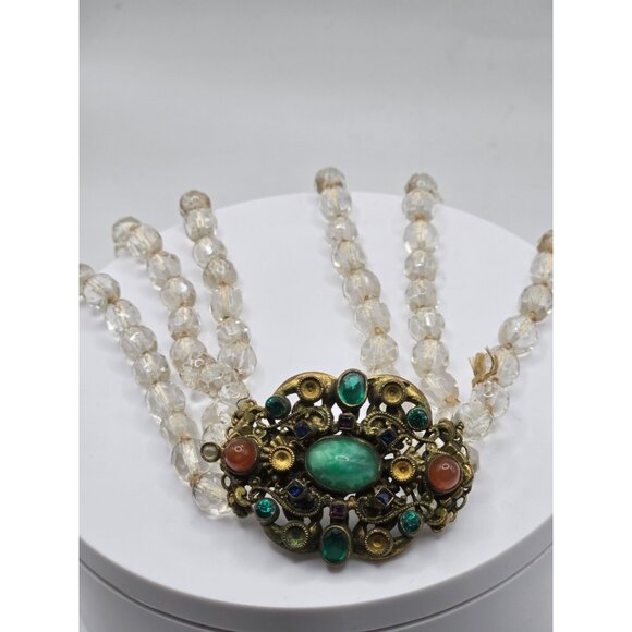 ANTIQUE Austro-Hungarian Crystal Bead Necklace Circa 1890 Ornate Filigree read - Picture 7 of 15